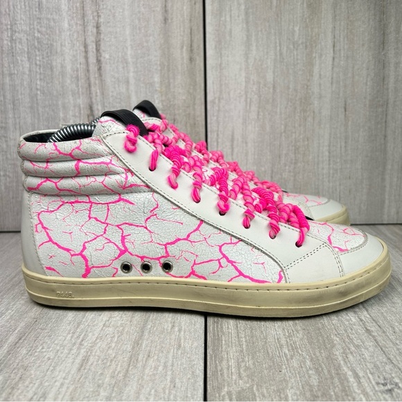 P448 Shoes - P448 Pink Crackle White Leather Skate Sneaker Shoes Women’s Size 8 EUR 38